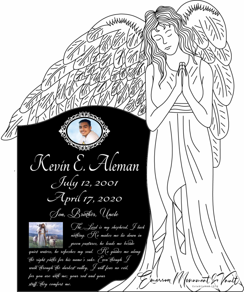 Digitally designed from a hand sketch, this fully carved angel memorial is going to be gorgeous!